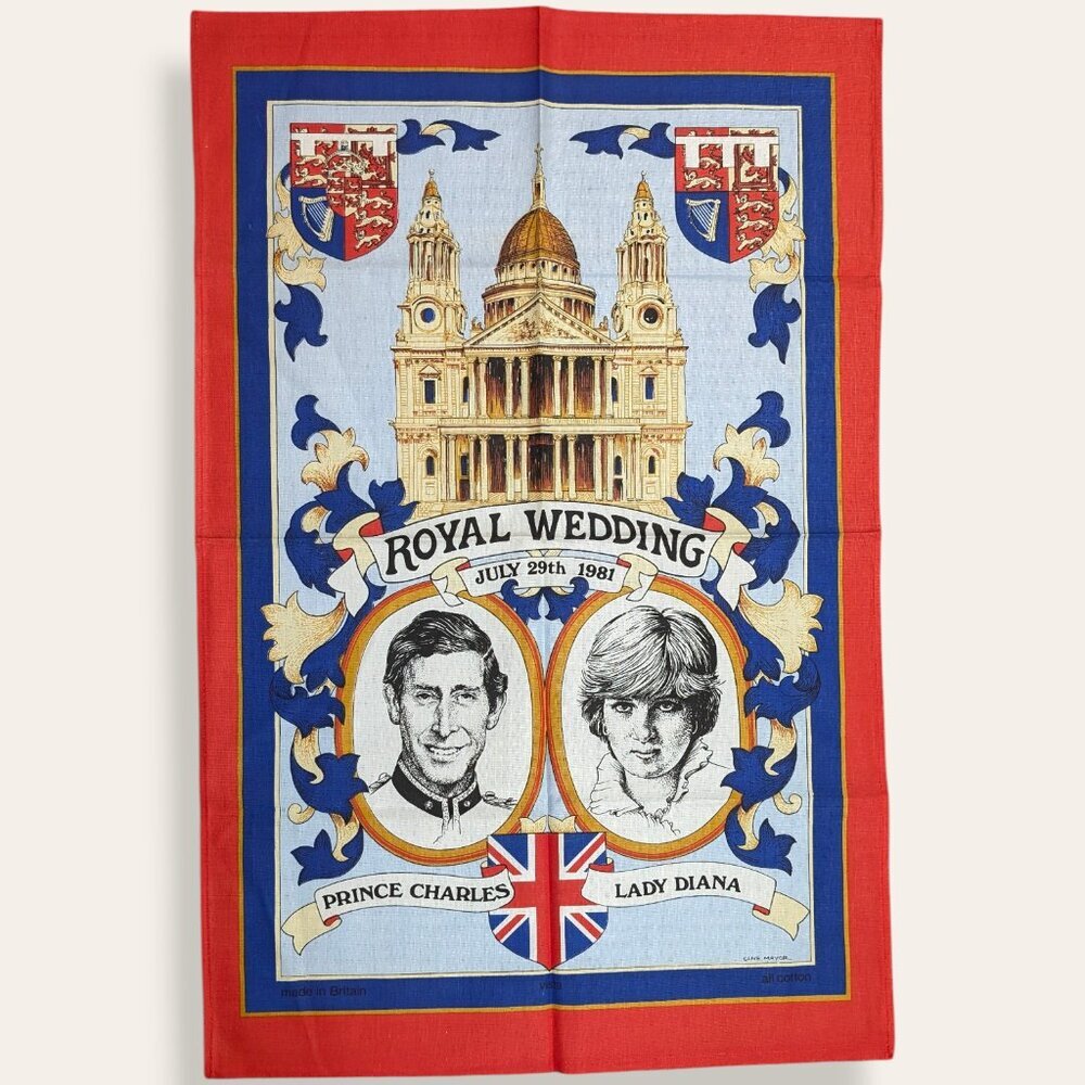 Vintage 1981 Diana & Charles Royal Wedding Commemorative Tea Towel
